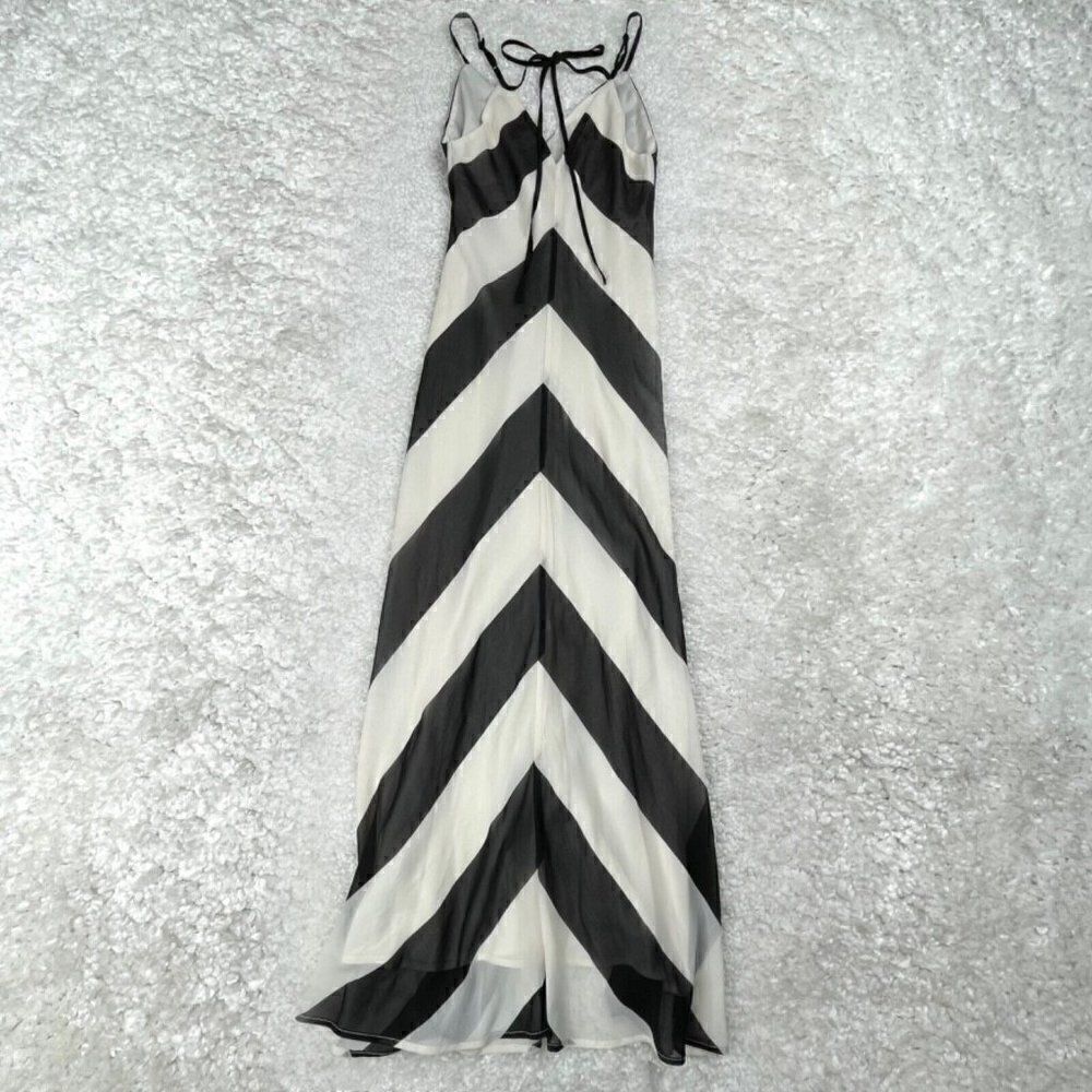 Christopher John Roberts Black White Chevron Slip Maxi Dress NEW - Picture 4 of 16